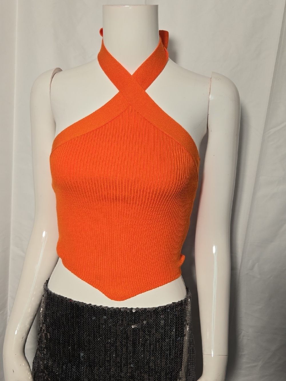 Windsor Orange Cross-Neck Ribbed Crop Halter